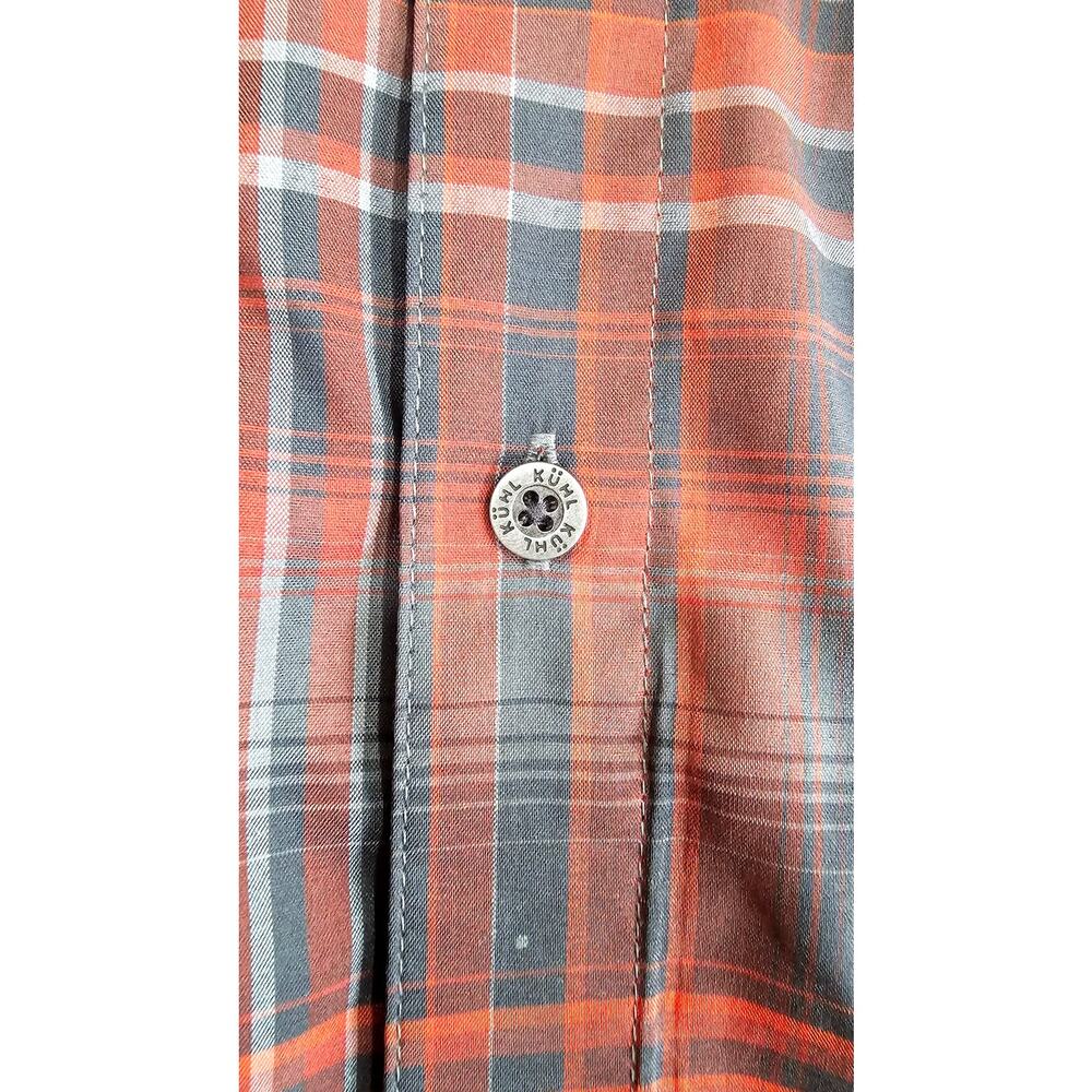 Kuhl Plaid Button Up Short Sleeve Shirt, Born In th Mountains, Red Grey Sz M New - Picture 8 of 9